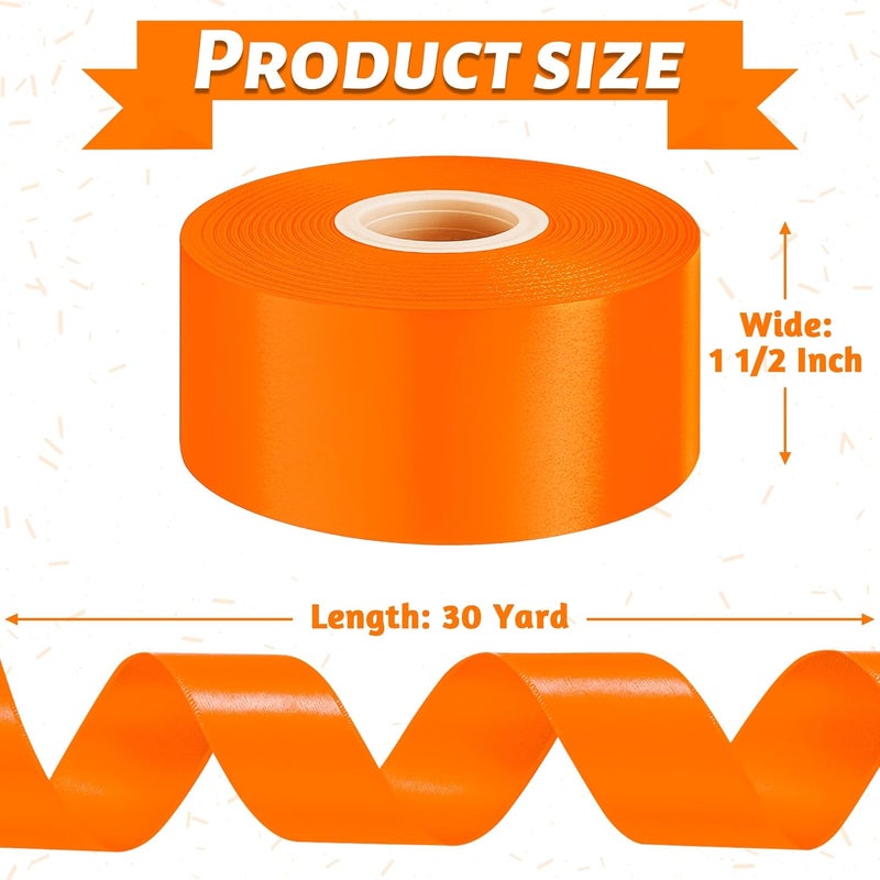 Fullive 1 1/2 Inch Fall Ribbon, 30 Yards Orange Ribbons for Gift Wrapping, Polyester Solid Satin Ribbon for Flower Bouquet for Birthday Thanksgiving Halloween Decorations DIY Bows Floral Arrangements - Image 2